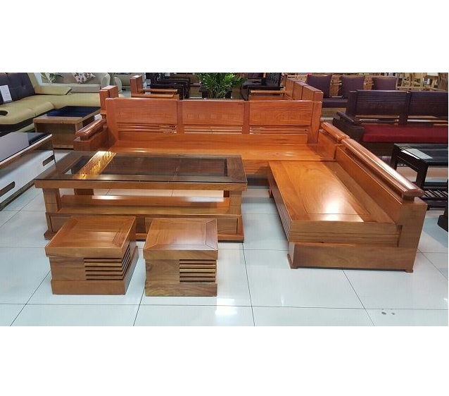 Bộ bàn ghế phòng khách góc chữ L gỗ sồi- BGL06 mặt liền - Nội thất 536